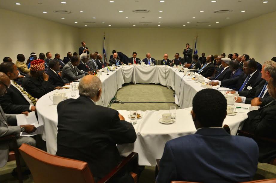 Prime Minister Benjamin Netanyahu meets with leaders of developing nations at the UN headquarters on Thursday. Photo: Shahar Azran.