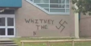 Antisemitic graffiti outside Johnston Heights Secondary High School in Canada. Photo: Video screenshot. 