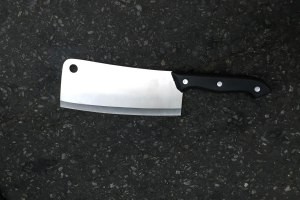 The meat cleaver used by Akram Joudeh to hack police detective. Photo: NYPD.
