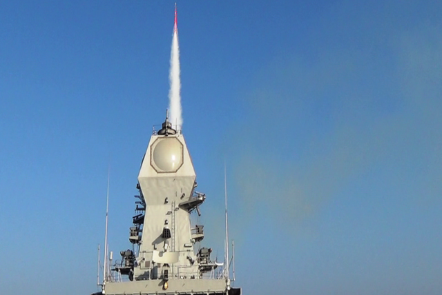 A Barak 8 missile being launched during a past test. Photo: Indian Navy.