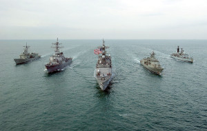 An armada of Western warships in the Persian Gulf. Photo: US Navy / PhoM1 Brien Aho via Wikimedia Commons.