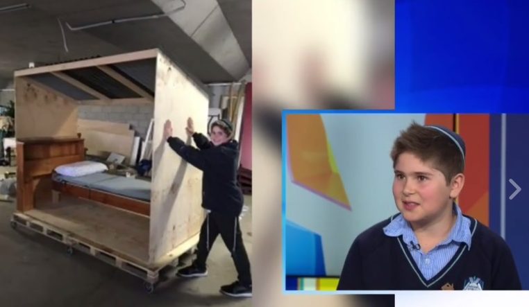 Ten-year-old Aryeh and the portable bed he created. Photo: Screenshot/"Today."
