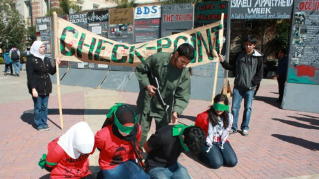 A mock Israeli checkpoint set up during "Israeli Apartheid Week" at the University of California, Los Angeles campus. Photo: AMCHA Initiative.