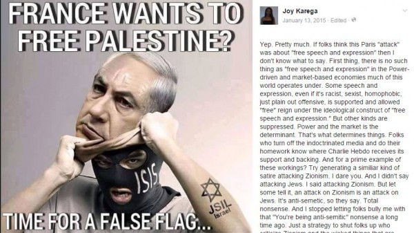 One of Joy Karega's Facebook posts. Photo: Facebook.
