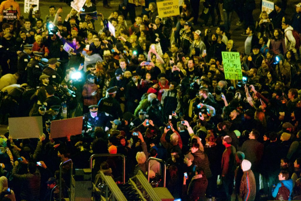 An anti-trump protest in Chicago in March. Photo: Wikipedia.