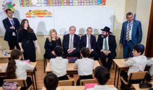 Israeli Prime Minister Benjamin Netanyahu and his wife Sara visit Jewish students and educators at the Chabad house in Baku, Azerbaijan, Dec. 13. Photo: Haim Zach/GPO.