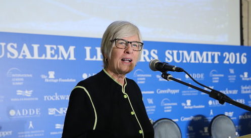 Becky Norton Dunlop, a member of President-elect Donald Trump's transition team and a distinguished fellow at the Washington, D.C.-based Heritage Foundation, speaks at the Dec. 19 Jerusalem Leaders Summit. Photo: Yossi Zamir.