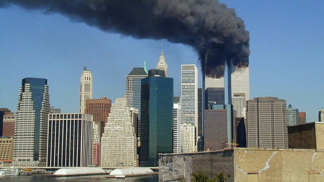 Smoke billowing from the World Trade Center towers on Sept. 11, 2001. Photo: Michael Foran via Wikimedia Commons.