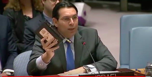 Israeli Ambassador to the UN gives speech at the Security Council following the adoption of Resolution 2334. Photo: Screenshot.