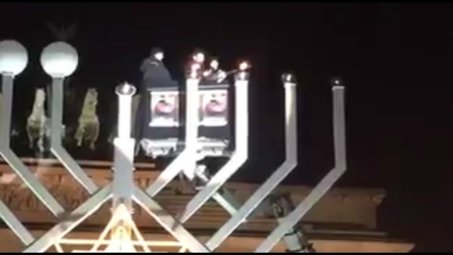 The Hanukkah candle lighting ceremony in Berlin on Tuesday. Photo: Channel 10 screenshot.
