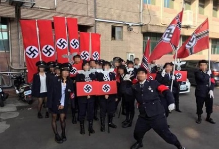 High school students' Nazi-themed display in Taiwan. Photo: Facebook.