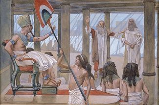 Moses Speaks to Pharaoh (watercolor circa 1896–1902 by James Tissot). Photo: Wikipedia.