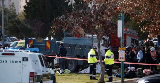 The scene of the truck-ramming attack in Jerusalem. Photo: MDA.