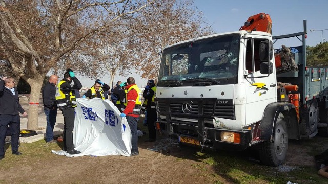 The scene of Sunday's truck-ramming attack in Jerusalem. Photo: ZAKA.