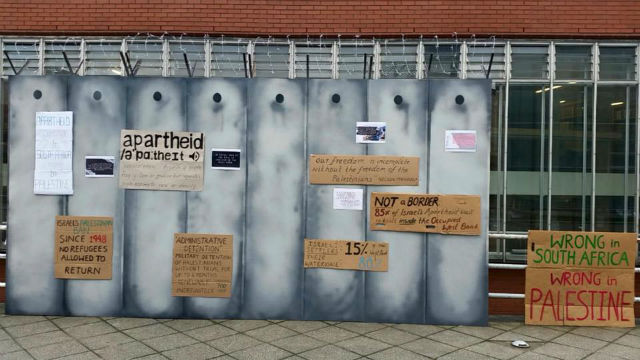 An 'apartheid wall' at Cambridge University. Photo: CU Palestine Society/Facebook.