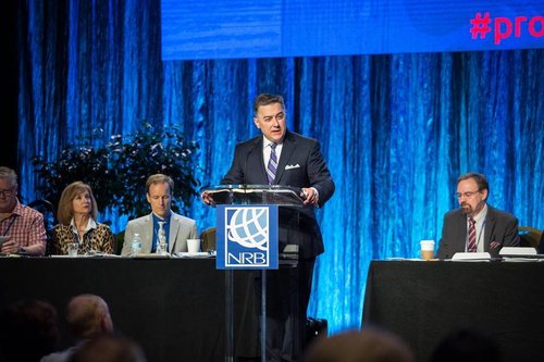 National Religious Broadcasters (NRB) President Dr. Jerry Johnson (at podium) speaks at the organization’s International Christian Media Convention. Photo: NRB.