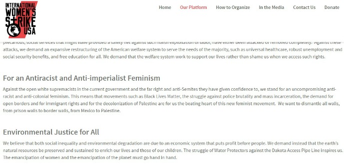 An excerpt from the platform published by the organizers of Wednesday's International Women's Strike. Photo: Screenshot. 