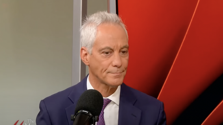"U.S. Ambassador to Japan Rahm Emanuel speaks during a media interview with Megyn Kelly"